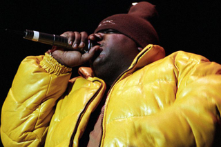 Biggie in a puffer jacket.